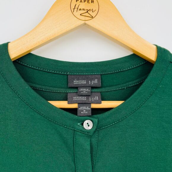 J Jill Wearever Collection Green 2 Piece  Tunic Top Set Size Med Petite, Button - Picture 7 of 8
